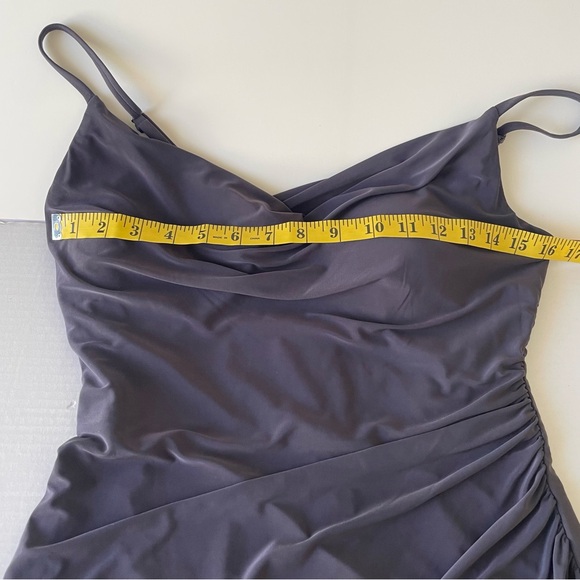 Guess Asymmetrical Cowl Neck Charcoal Dress Rushed Straps - Picture 10 of 13